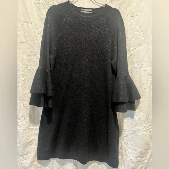 Anthropologie Claudette Black Ruffled Sweater Dress Sz:M - Picture 7 of 14